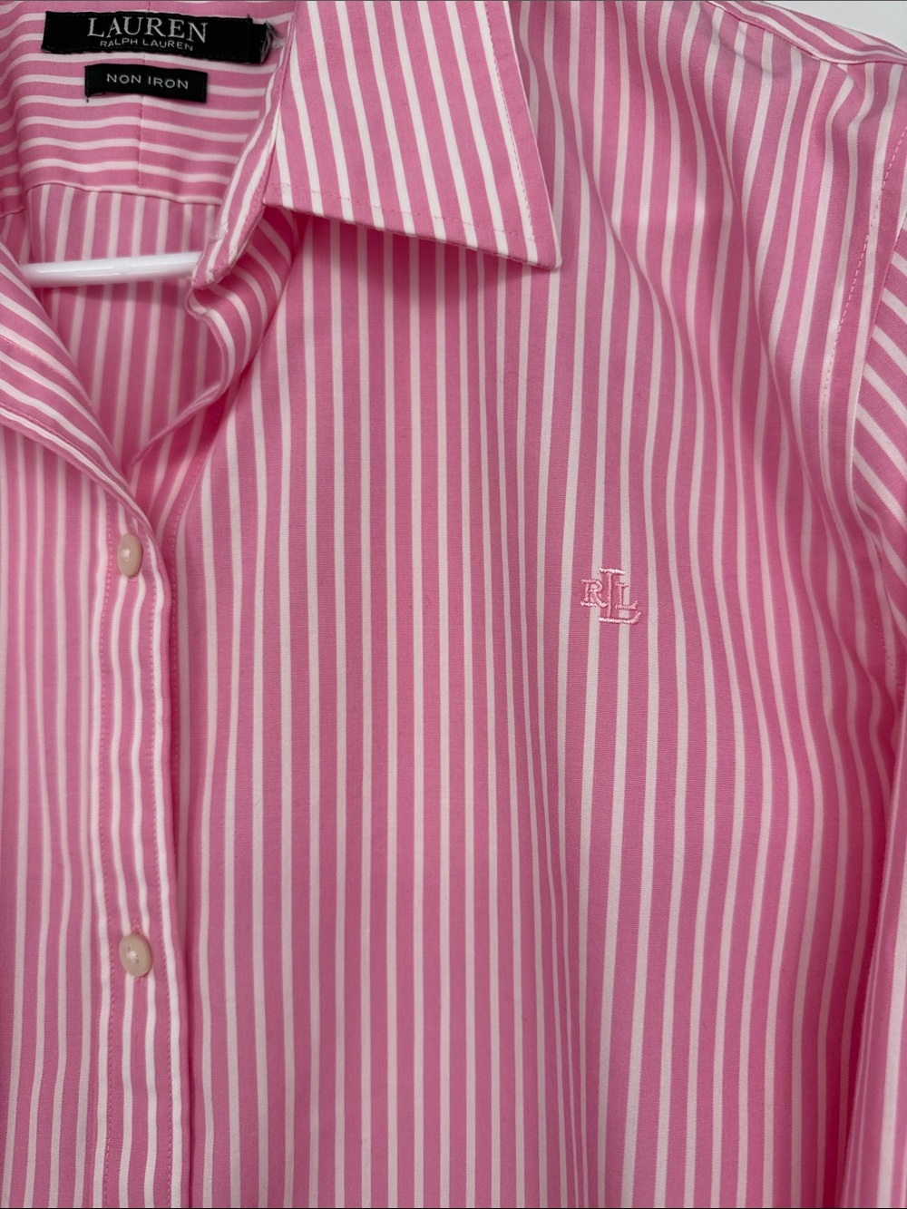Lauren Ralph Lauren | Pink & White Striped Button-Down Shirt | XL - Picture 4 of 4